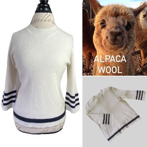 Madewell Beige Blue Knit Merino Wool ALPACA Blend Long Sleeve Nautical Sweater S